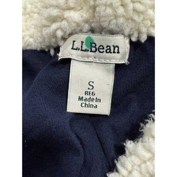 LL Bean Hooded Sweater Sherpa Button Wool Blend 290407 Womens Small Blue White - Picture 2 of 10